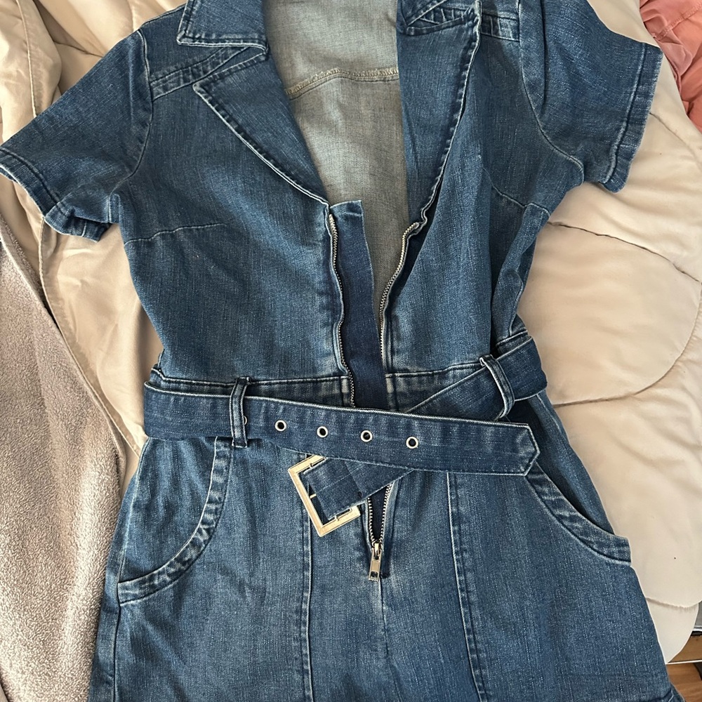 Women's Blue Denim Jumpsuit Shorts